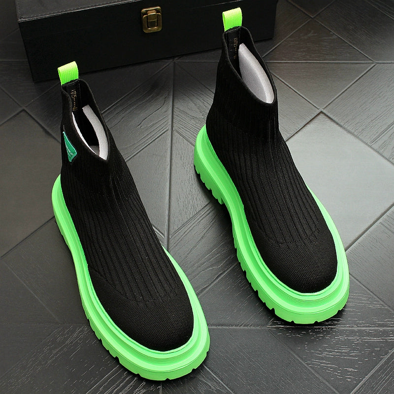 High-Top Clunky Sneakers Knitting Boots 2024 New Arrival Spring Hidden Heel Shoes Trendy Men's Shoes Flying Woven Socks Shoes Boots Breathable