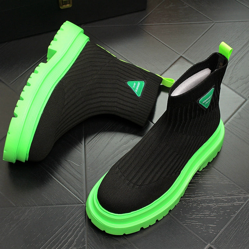 High-Top Clunky Sneakers Knitting Boots 2024 New Arrival Spring Hidden Heel Shoes Trendy Men's Shoes Flying Woven Socks Shoes Boots Breathable