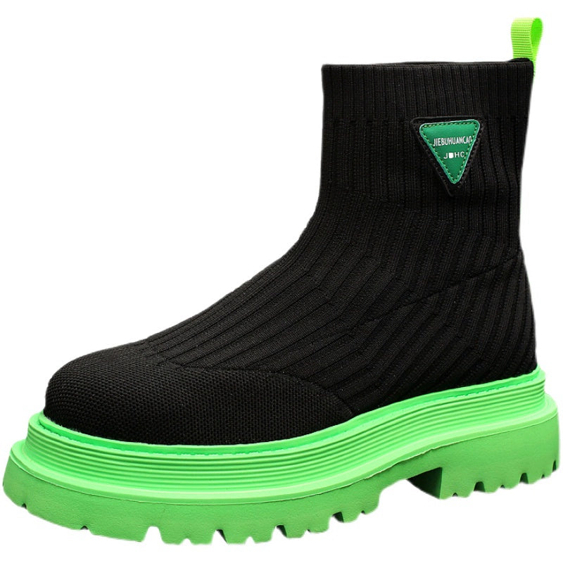 High-Top Clunky Sneakers Knitting Boots 2024 New Arrival Spring Hidden Heel Shoes Trendy Men's Shoes Flying Woven Socks Shoes Boots Breathable